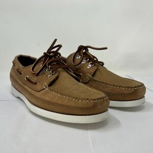 Polo Sport Ralph Lauren Boat Shoes Tan Leather Moc Toe Beige Men's 10.5D VTG NEW